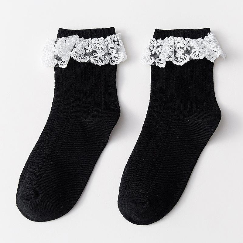 Lolita Style Japanese Kawaii Women Socks Cute Frilly Ruffle Socks Solid White Black Mesh Lace Girls Sweet Harajuku Short Socks