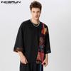 INCERUN Men Short Sleeve Patchwork T-shirt Casual Summer Vintage Print Tops