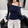 Slant Shoulder Long-sleeved T-shirt Women's Early Autumn New Super Fire Slim and Thin Spice Girl Niche Off-the-shoulder Top