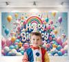 Colorful Happy Birthday Backdrop Banner 3D Bright Balloon Cake Rainbow Photography Background for Kids Girls Birthday Pa