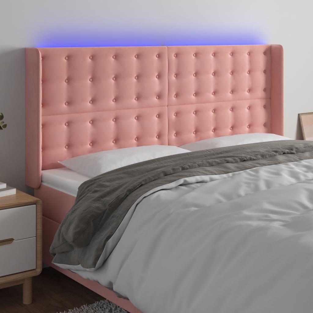 LED Headboard Pink 203x16x118 128 cm Velvet