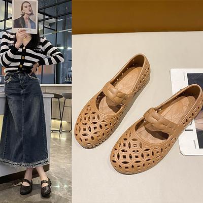 Новые модные полые одинарные туфли женские маленькие ароматные ветряные мелкие горлышки мягкие на плоской подошве туфли Doudou на низком каблуке дышащие одна педаль