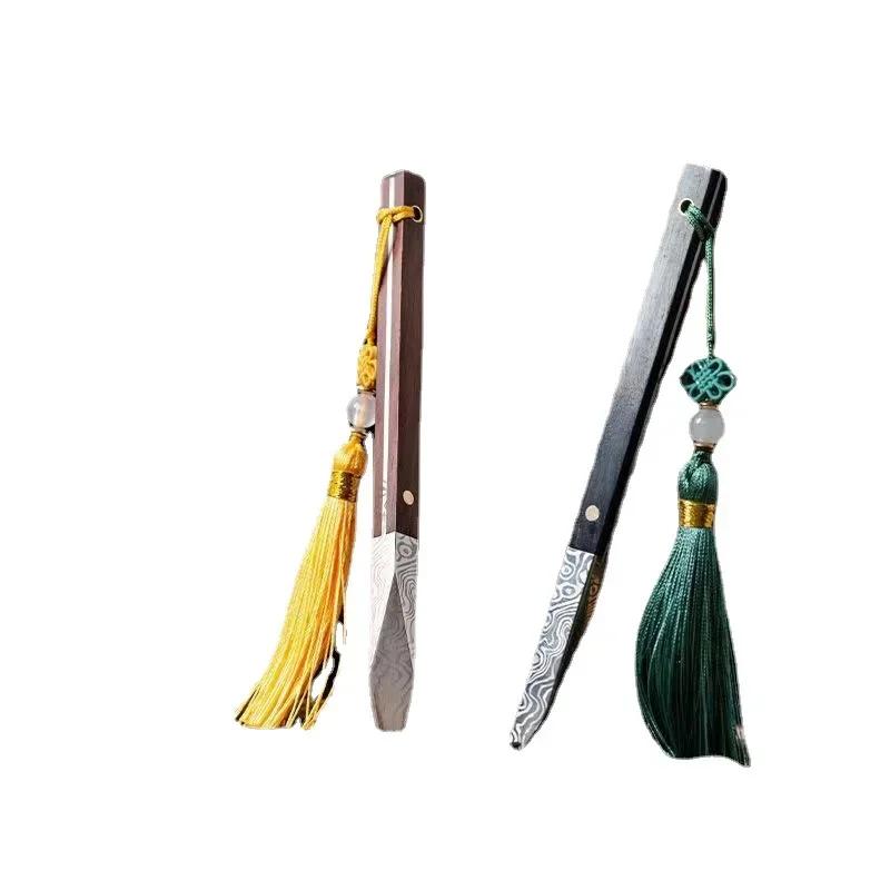 Чайный нож дзен, чайная игла ручной работы, черный сандал, дамасский узор, стальной чайный нож Пуэр, аксессуары для чайного сервиза