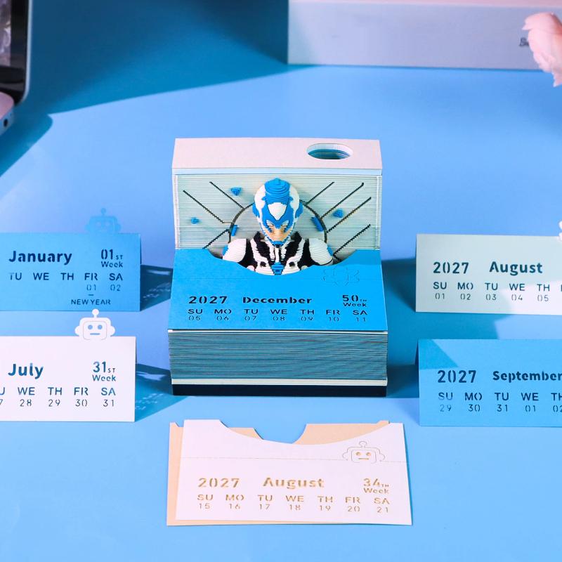 Classic 2027 Desk Calendar with LED Light 3D Tear-away Functional Office Decor
