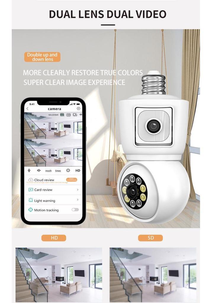 ICSEE HD Wireless Light Bulb Camera 6MP with Dual Light Night Vision and Mobile Remote Control
