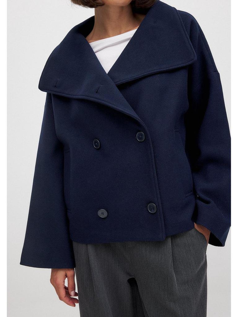 Однотонное двубортное короткое пальто с воротником-стойкой 2025 года - с длинным рукавом, Осень/Зима