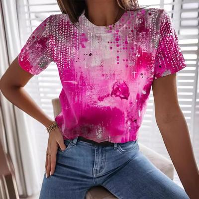 Футболка с принтом Rose Series 3D, летняя, с круглым вырезом, свободная, повседневная, с коротким рукавом, женская