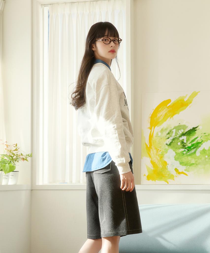 ENNITTUDE Denim-Like Knit Bermuda Pants [Charcoal]