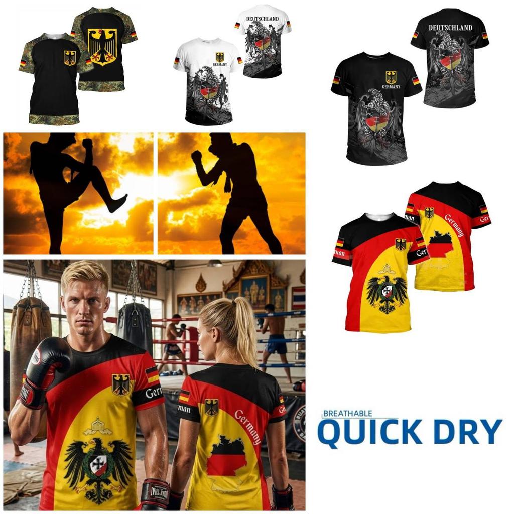 Deutschland German Germany 3D Print National Flag Eagle Unisex Men Women MMA Kick Boxing Muay Thai T Shirt Quick Dry Short Sleeve Streetwear Vintage