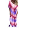 Casual Beach Maxi Tie Dye Printed Dresses Women's Spring Summer Short Sleeve V-neck Plus Size Long Dress