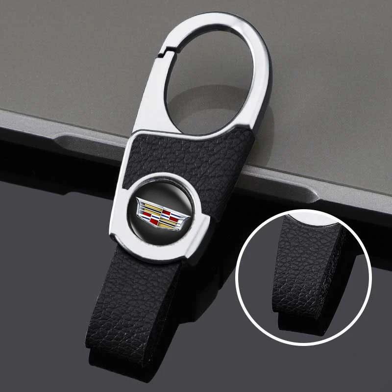 For Cadillac ATS BLS CT4 CT6 CTS ESCALADE EXT SLR SLS SRX STS XLR XT4 XT5 XTS Leather Key Chain Pendant Car Logo Keyring Holder