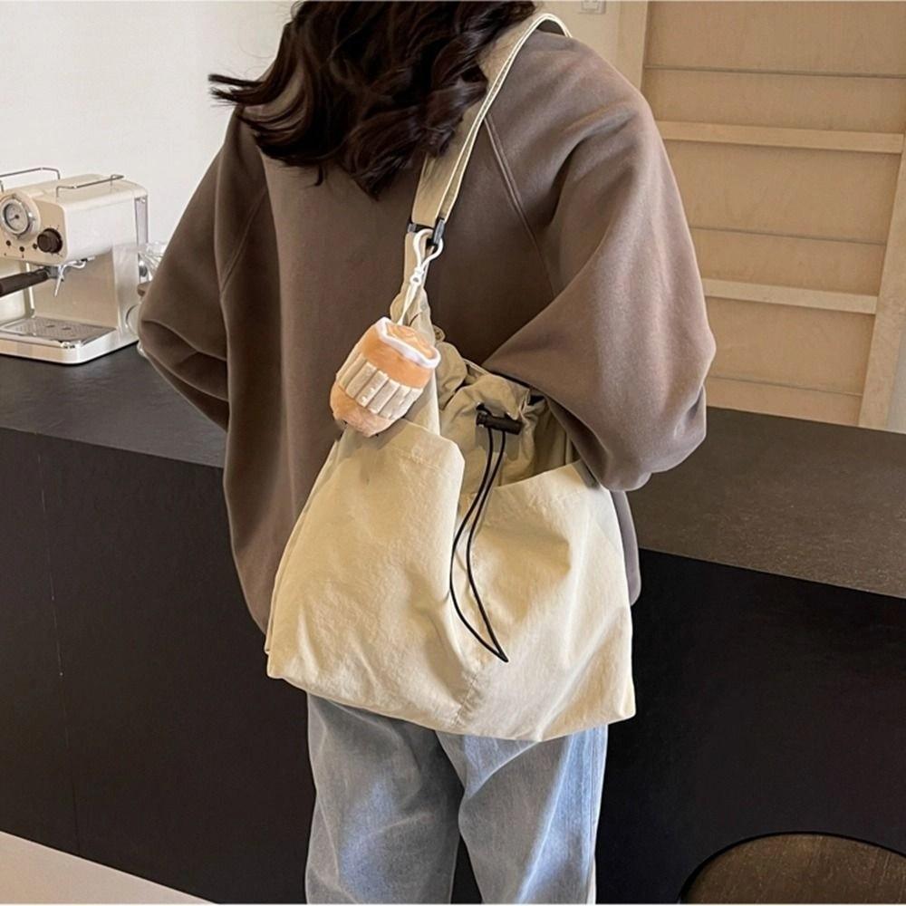 Large Capacity Drawstring Bucket Bag Korean Style Tote Bag Cute Nylon Shoulder Bag Girls