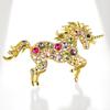 Female Fashion Rainbow Crystal Cute Unicorn Brooches For Women Luxury Yellow Gold Silver Color Alloy Animal Brooch Safety Pins