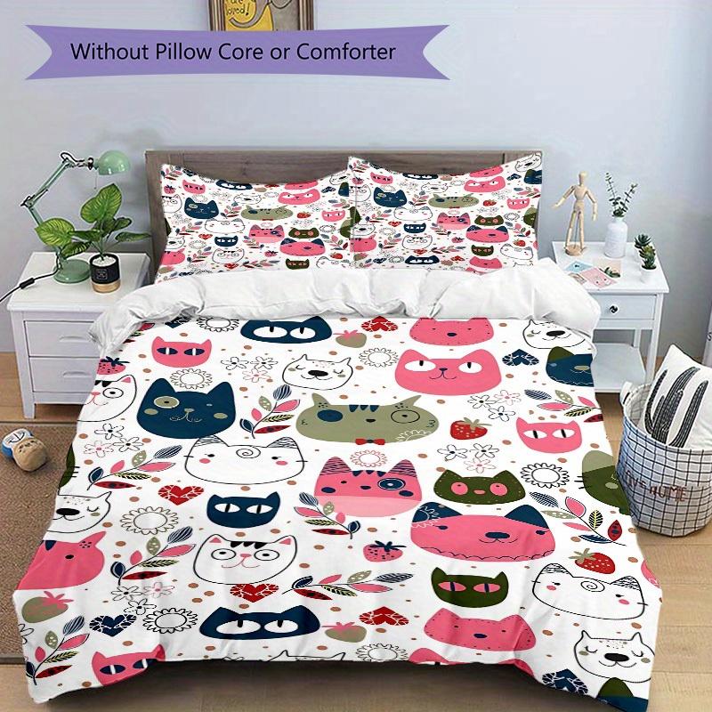 3pcs Cat Print Bedding Set, Ideal for Home Use, Suitable for Bedroom Decor (1*Duvet Cover + 1/2*Pillowcases, No Core) yy250821229
