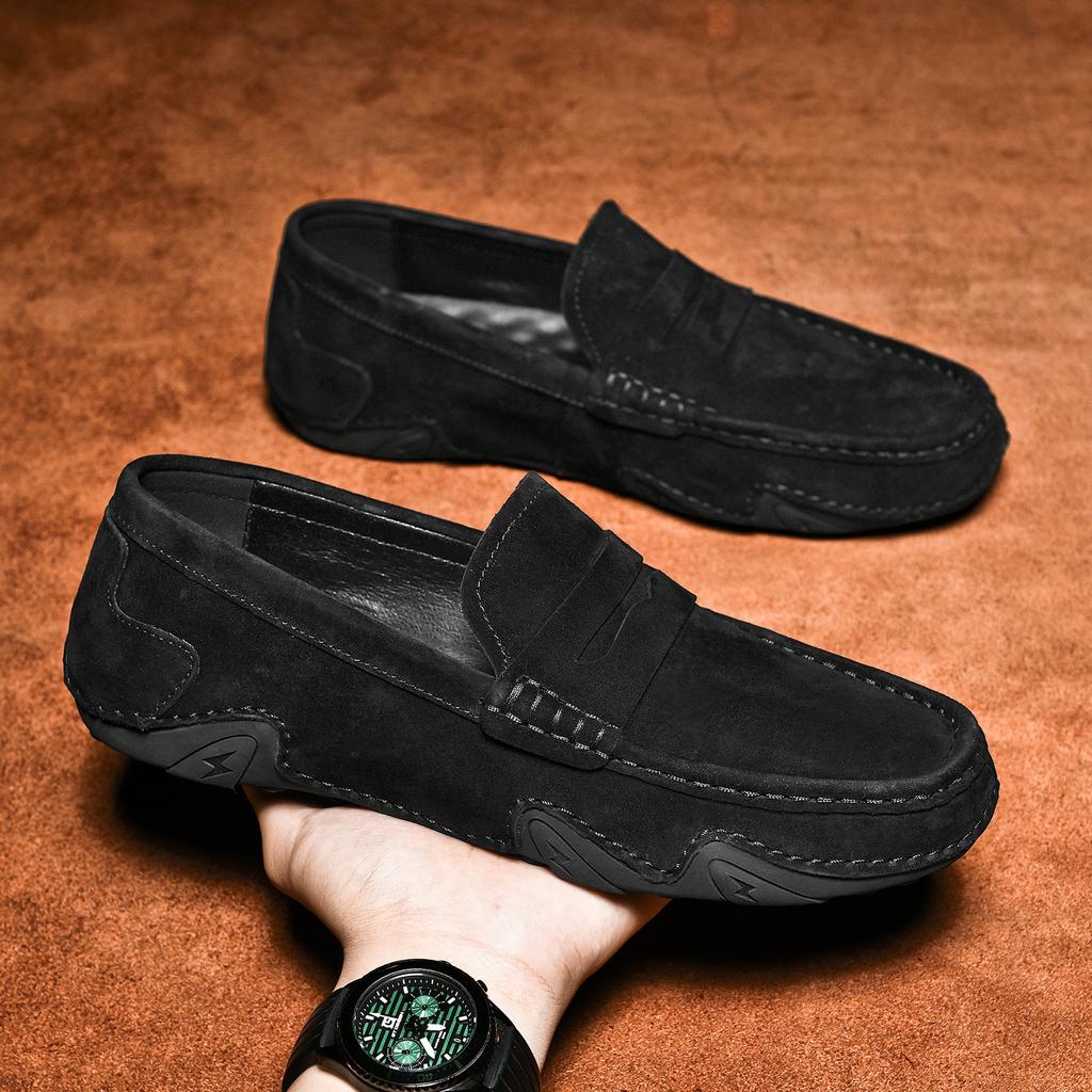 Top Layer Genuine Leather Suede Loafers Breathable and Comfortable Casual Driving Shoes Mens Shoes