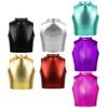 Fashion Girls Shiny Metallic Sleeveless Turtleneck Crop Tank Tops Gymnastics Cami Tank Top Dancewear