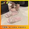 Casual fluffy slippers women's 2025 new autumn and winter Internet celebrity fashion versatile home flat bottom velvet one-word cotton slippers