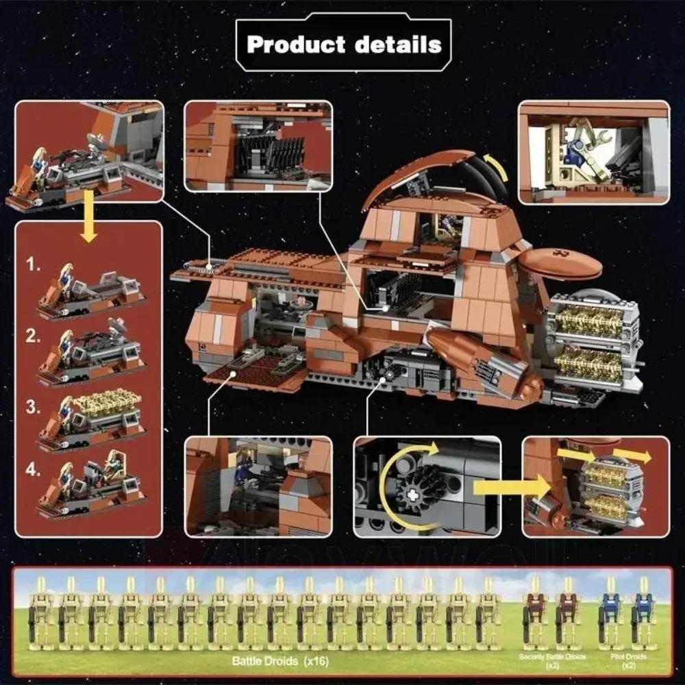 Space Wars 1326PCS Trade Federation Moc MTT Model Classic Building Blocks Droid Carrier Bricks Compatible 7662 Christmas Toys