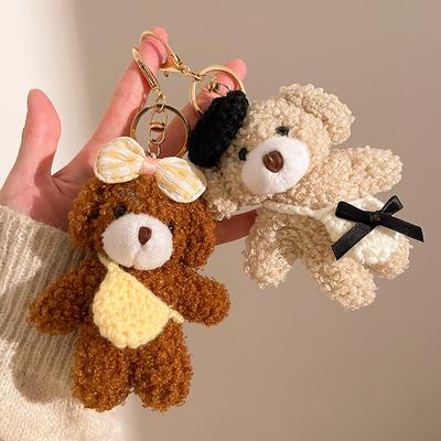 Плюшевая игрушка Мишка с бантом Брелок Мультяшная мягкая набивная кукла Подвеска Кольцо для ключей автомобиля Декор для сумки-рюкзака Детский подарок
