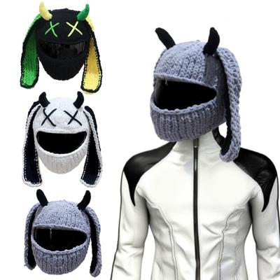 Забавный вязаный чехол на шлем с кроличьими ушками для мотоциклов, защитный шлем-маска для мотоциклизма и катания на лыжах