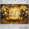 2D 40th Birthday Backdrop Black Gold Balloon and Diamond Number 40 Photography Background