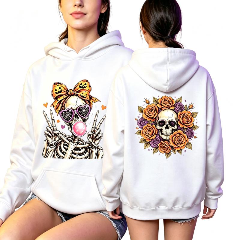 Fashion Vintage Women's Hoodie Gothic Skull Flower Printing Loose Fashion Pullover Autumn Casual Clothes Men Women Tops Sweatshirts