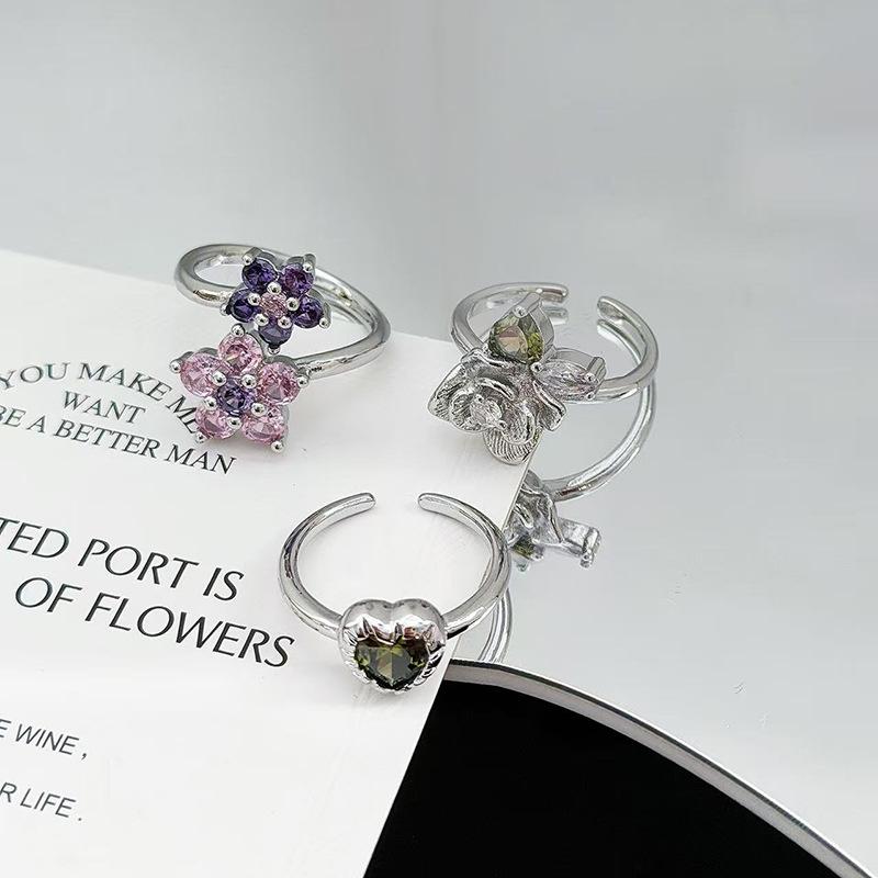 Сладкое и крутое кольцо с цветком любви, супер фея, циркон, женское модное кольцо, темпераментное, для ношения в несколько рядов, персонализированное кольцо на указательный палец