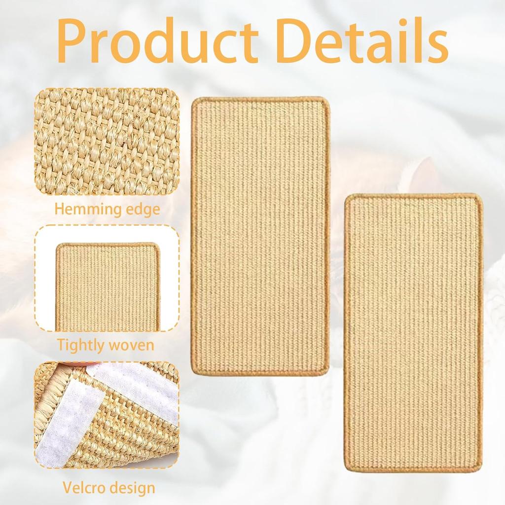 6 Pcs Cat Scratcher Mat, Sisal Cat Scratching Pad Scratch Mat for Cat with Adhesive Loop Tape Cat Scratch Pad Rug for Protect Wall Couch Carpet