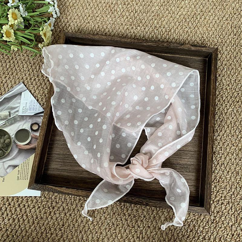 Headscarf Summer Women's Pastoral Polka Dot Silk Scarf High-end Sense Multi-purpose Neck Protection Small Scarf Triangle Scarf Scarf Women