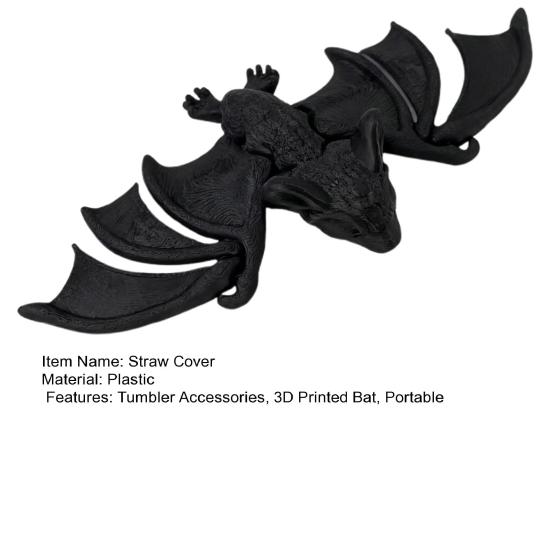 Halloween Bat Tumbler Straw Cover Reusable Dust-proof No Spill 3D Printed Bat 10/12MM Tumbler Straw Tip Topper Protector Cap Tumbler Accessories