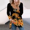 Women Autumn Floral Fan Rose Printed Long Sleeve T-Shirts Loose V-Neck Plus Size Tee Shirt Tops Comfy Blouse