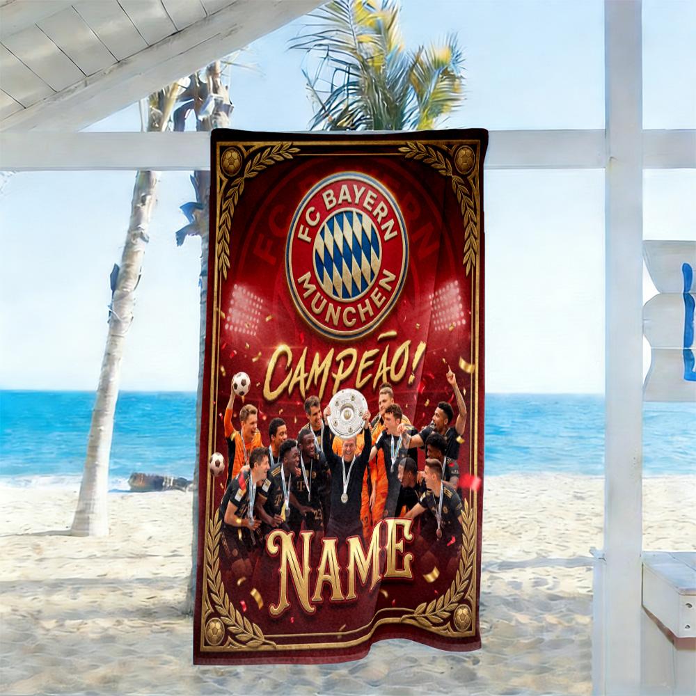 Love Bayern Munich Personalized Name Beach Towel Super Soft & Absorbent Suitable for Swimming Gym Camping Yoga Vacation