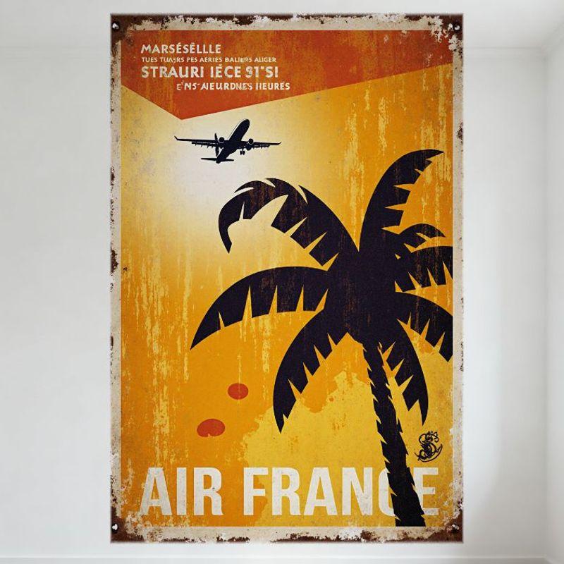 Vintage Air France Marseille Tropical Travel Poster Metal Tin Sign Retro Aged Wall Decor for Home Bar Man Cave Club Decor