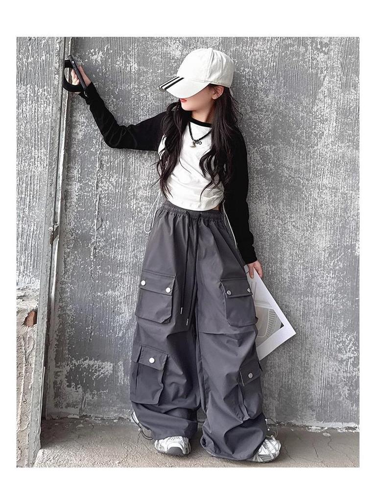 Новые брюки карго с широкими штанинами для девочек 2025 года: Стильная осенняя уличная одежда для подростков