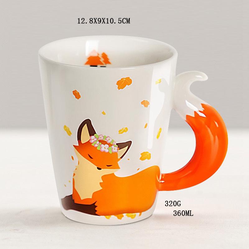 1pc Creative Fox 3D Cartoon Ceramic Coffee Mug with Handle Office Home Friend Kid Gift Personalized 360ml Breakfast Milk Tea Cup