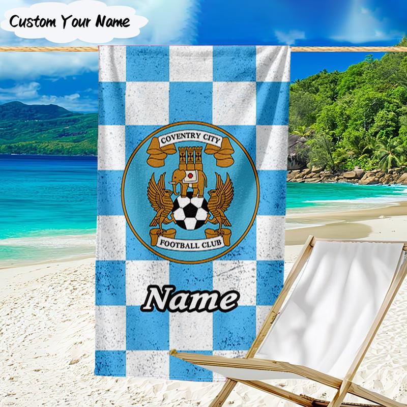 1PC Custom Name Beach Towel Coventry Football Club Crest Beach Towel, Suitable for Camping, Travel, Beach Accessories, Super Absorbent, Family Gift