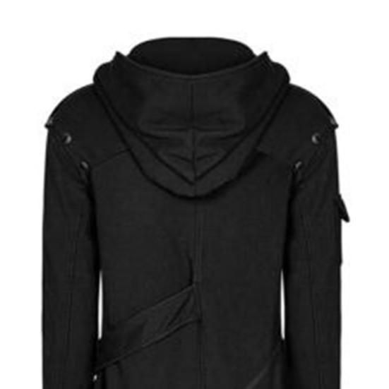 Мужское длинное пальто осенне-зимнего сезона, однотонное, с нерегулярными длинными рукавами, капюшоном, застежкой-молнией и ремешками, плащ для Хэллоуина