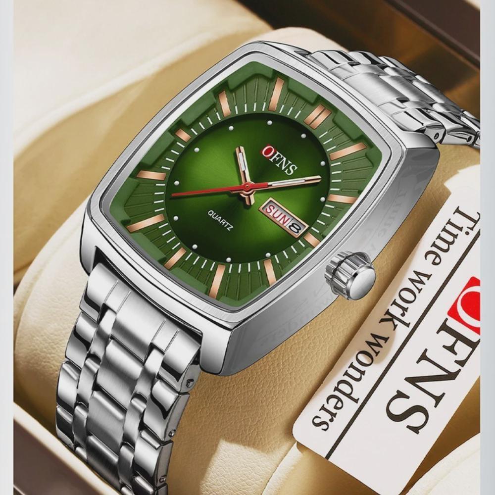 OFNS Квадратный механизм Водонепроницаемые мужские наручные часы Отображение даты и дня недели Мужские часы Роскошные кварцевые мужские часы