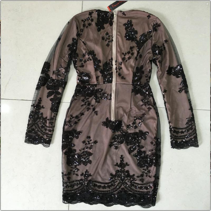 Women's Sexy Deep V Sequins Long Sleeve Dresses