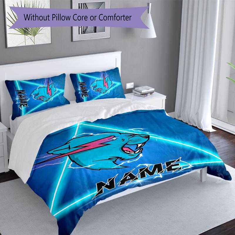 3pcs Custom Name MrBeast Gaming logo Set,Includes 1 Duvet Cover and 2 Pillowcases,All-season Bedroom Decor