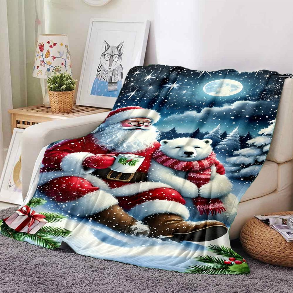 1pc Santa Claus, Polar Bear Blanket Lightweight Flannel Throw for Sofa Bed Travel Camping Livingroom Office Couch Chair