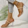 One Word Thick Heel Crystal Heel Slippers Fashionable Outer Wear High Heels Women's Shoes 2024 Summer New Style Transparent Heel