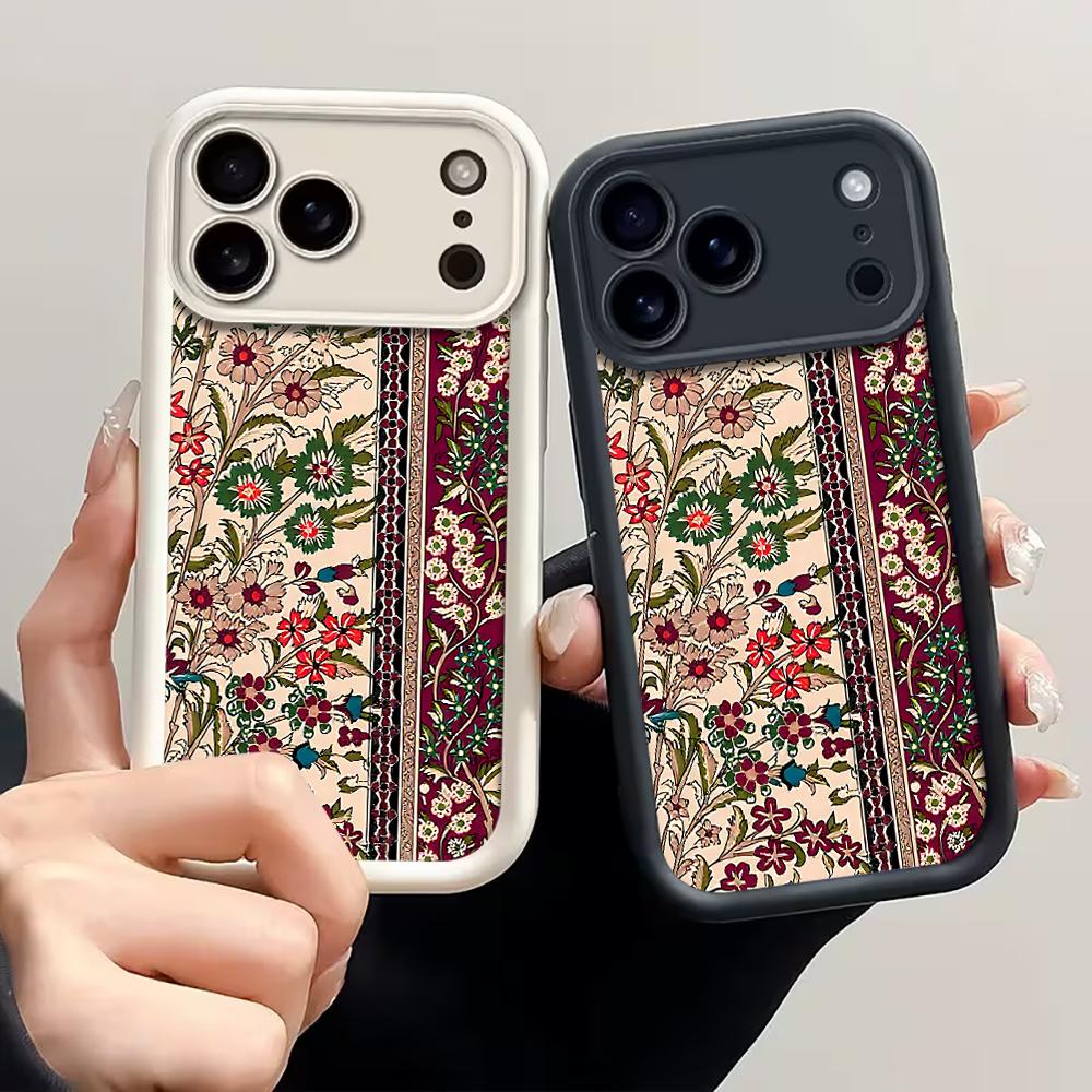 Богемный Красный Цветочный Полосатый Защитный Чехол Для Samsung Galaxy S25 S24 S23 Ultra S22 S21 Plus FE A56 A55 A54 A53 A36 A34 Чехол