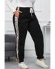 Azura Exchange Black Plus Size Contrast Leopard Side Panel Joggers
