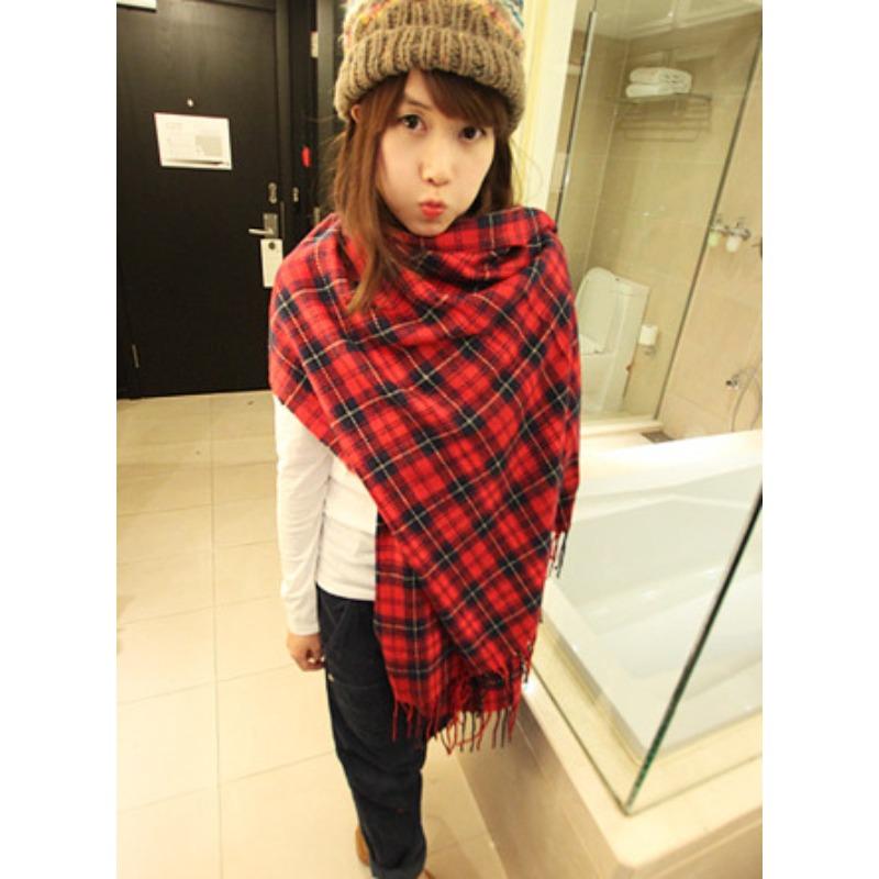 Autumn and Winter Dual-purpose Women's Imitation Cashmere Tassel Super Long Thickened Warm Color Plaid Scarf Shawl