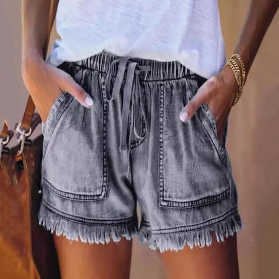 Женские шорты с эластичным поясом средней посадки и широкими карманами на шнурке, впитывающие пот, однотонные манжеты с кисточками, спортивные шорты, уличная одежда