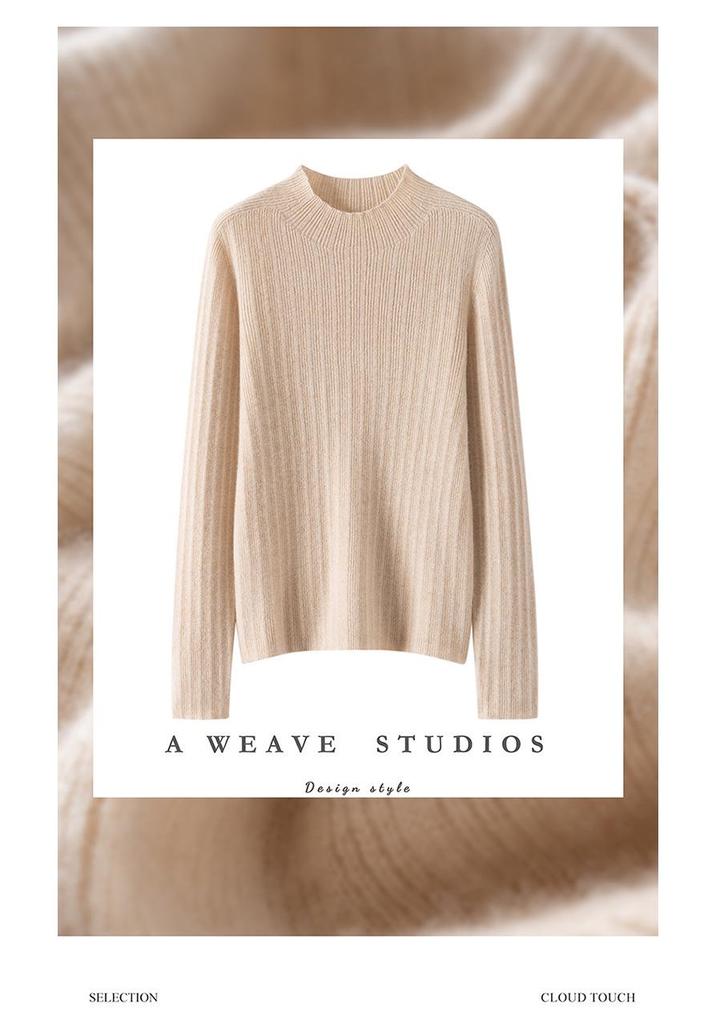 2024 Women's Slim-Fit Ribbed Knit Half-High Collar Pullover - Flattering Cashmere Base Layer Top