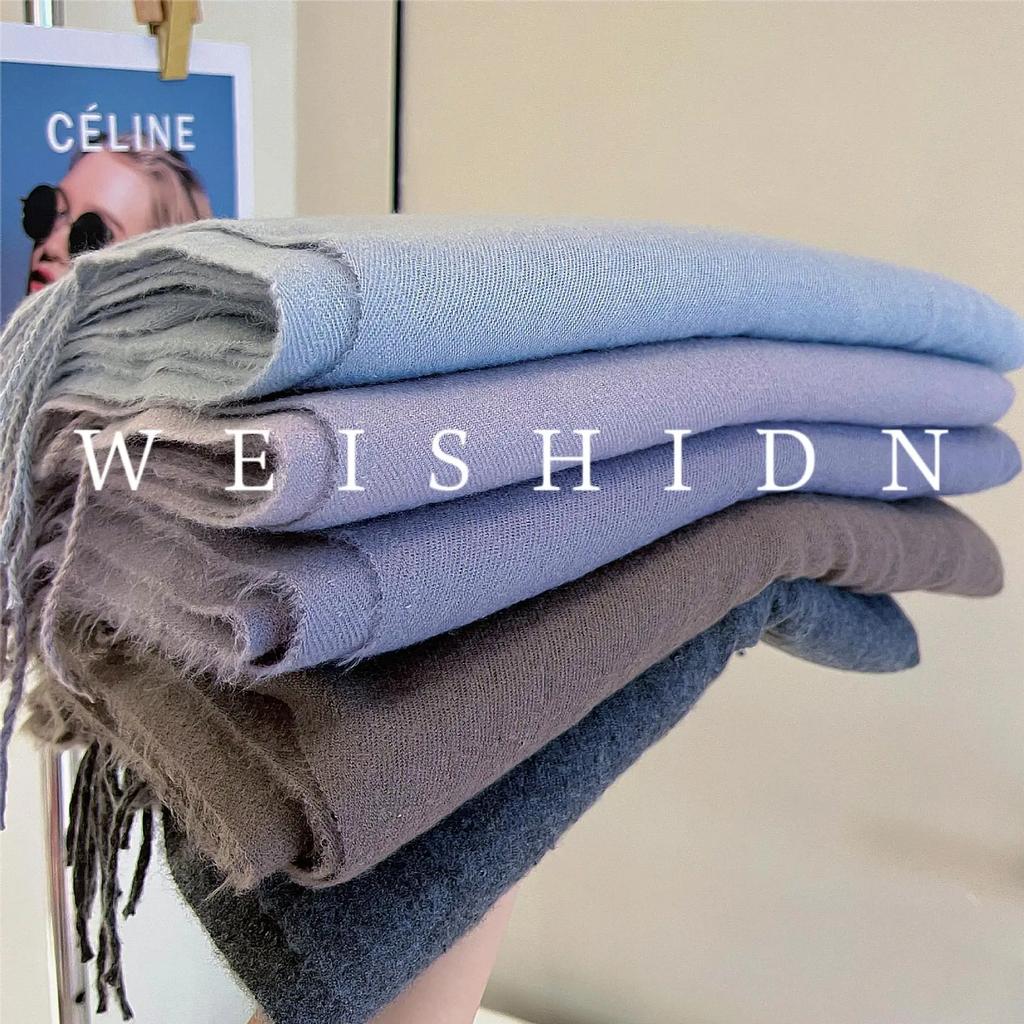 Versatile Fringed Solid Color Wool-Like Scarf For Women 2023 New Autumn Winter Prom Red Scarf Wholesale Warm Shawl