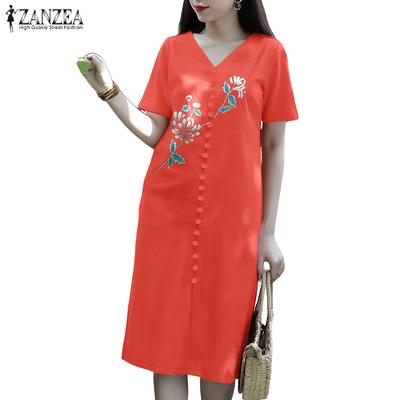 Женское повседневное платье с V-образным вырезом и коротким рукавом с принтом