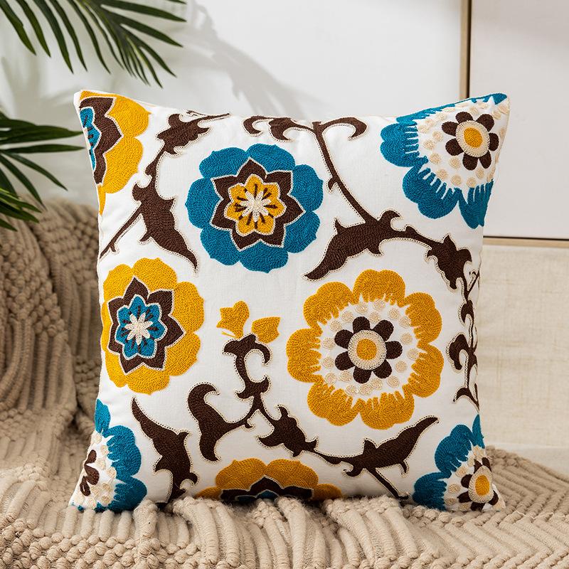 Pack of 2 Embroidered Flower Pillow Cover Boho Throw Pillow Covers 18x18 Inch Pillow Covers Pillow Covers for Couch Sofa Bedroom Living Room